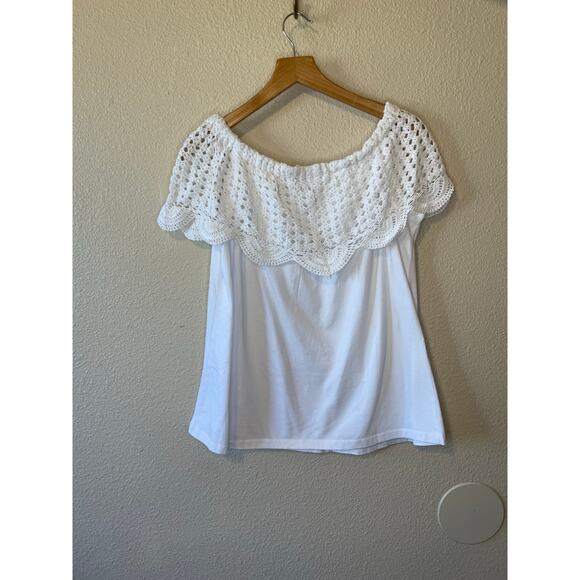 Collections Ect. Boho Cottage Off Shoulder Eyelet Crochet 100% Cotton Top Medium - Picture 3 of 8